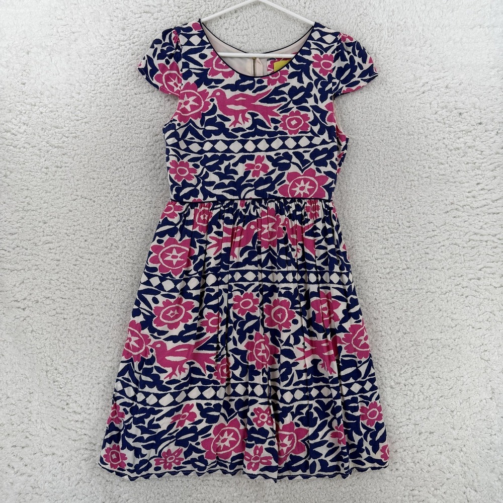 Anthropologie Maeve Peralta Dress Womens 4 Blue Floral Bird Fit & Flare